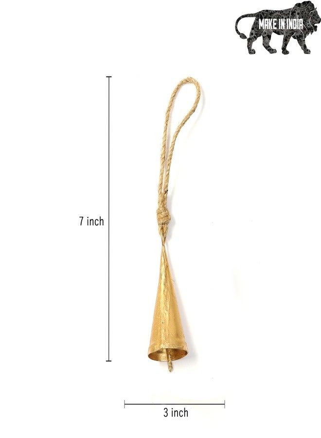 DULI مجموعة DULI من 10 أجراس صغيرة ريفية - أجراس نحاسية عتيقة معلقة للديكور والحرف اليدوية (بيع بالجملة)، فن جداري، ديكور ديوالي، أجراس معلقة لتزيين المنزل (عبوة من 10: أجراس مخروطية مع حبل) - Image 3